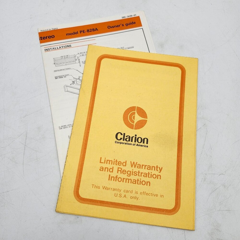 Subaru Clarion Model PE-828A Stereo Owners Guide & Warranty Registration